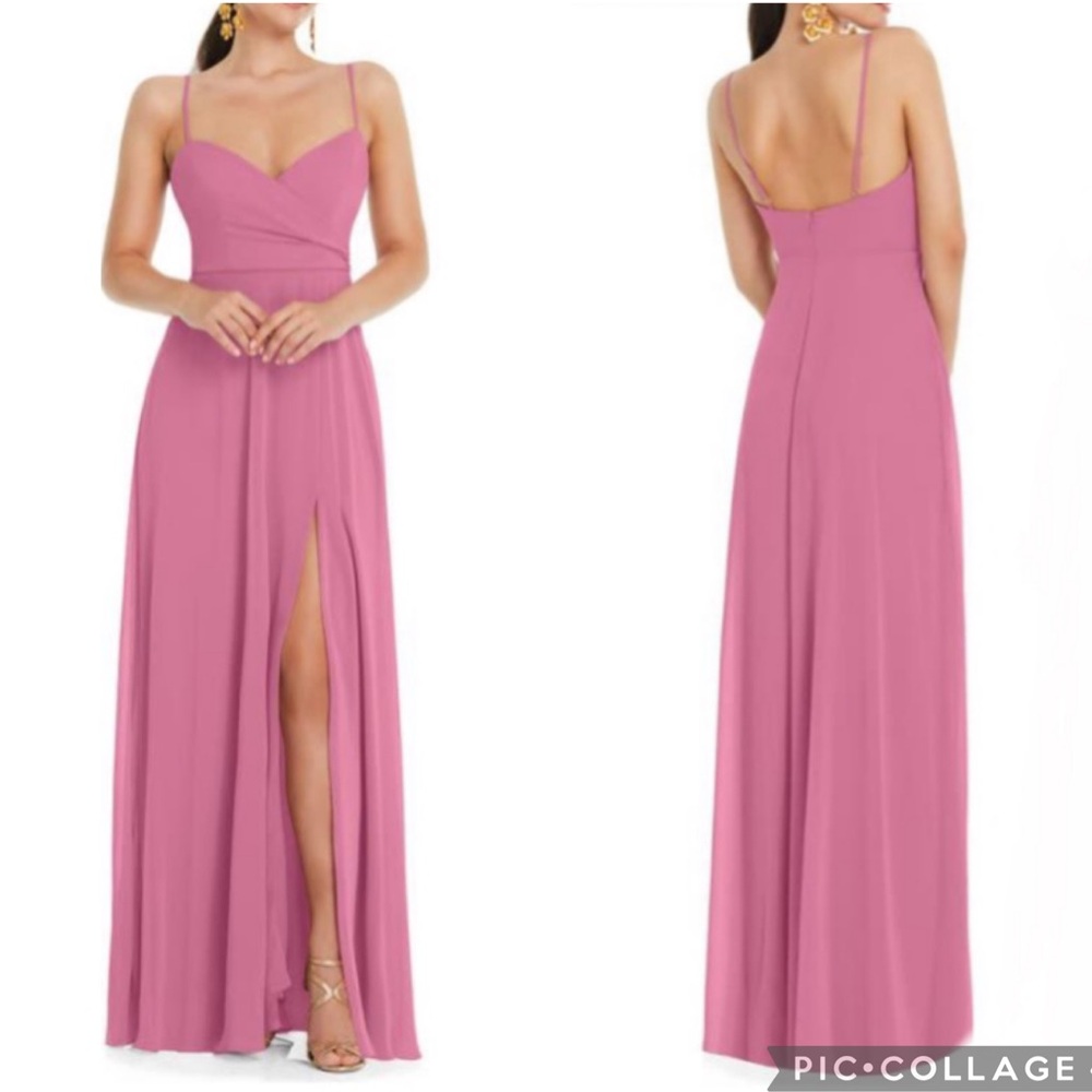 Lovely Spaghetti Strap High Slit‎ Chiffon Gown Orchid Pink 0